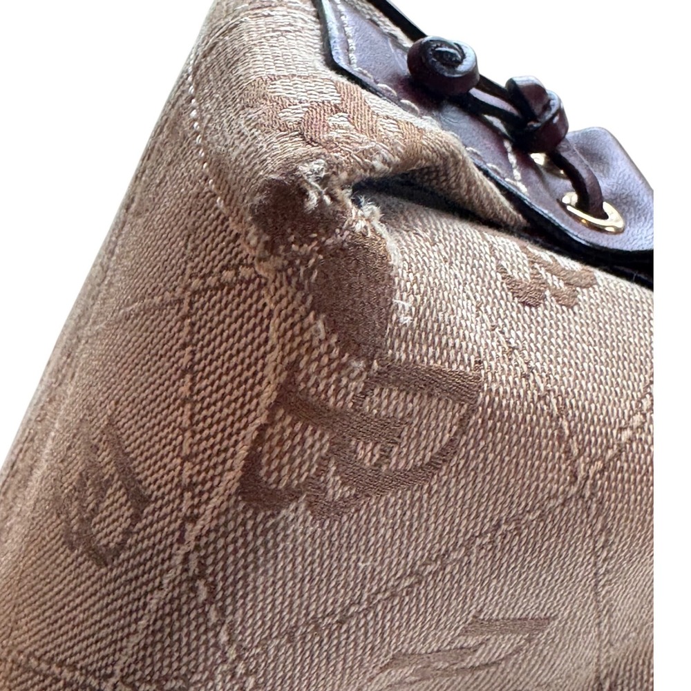 Dooney & Bourke Tan Brown Monogram Tote Bag Blue Duck Charm Bag Leather Trim - Picture 7 of 11
